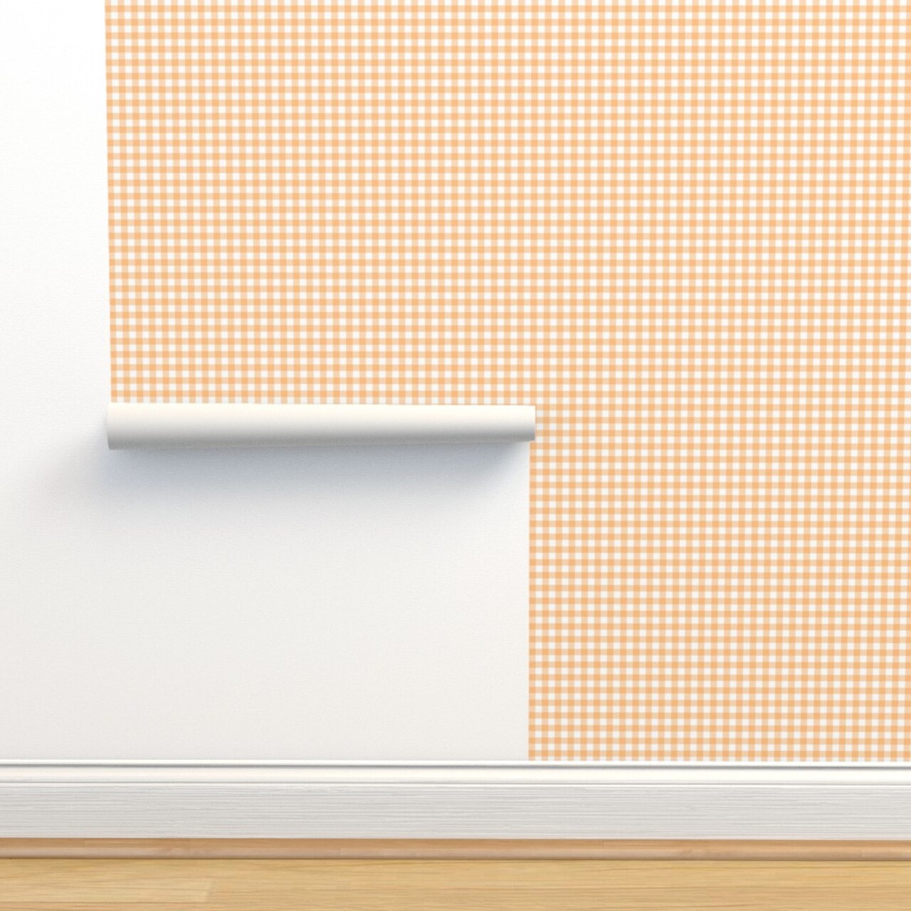 Orange Check Gingham Small Scale Cottagecore French Country Farmhouse Spring Summer Classic Traditional Custom Removable Wallpaper by Spoonflower Peel & Stick Wallpaper 2FT Wide